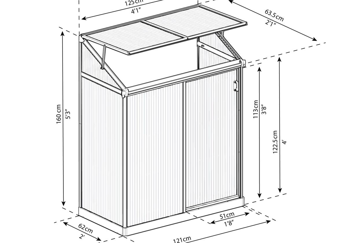 LEAN TO 1.2x0.6 hobby üvegház szerkezeti rajz